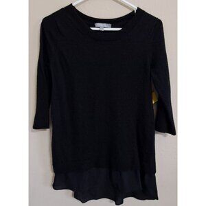 Neiman Marcus Cashmere Collection M Black 3/4 Sleeve Sweater Cashmere & Silk